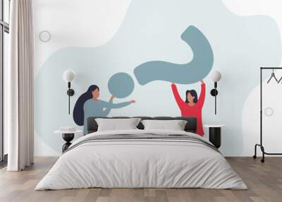 Problem solving, asking question or finding solution for difficulty,flat design with people. Wall mural