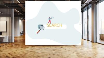 Search box, SEO search engine optimization or finding website from internet.flat design with people. Wall mural