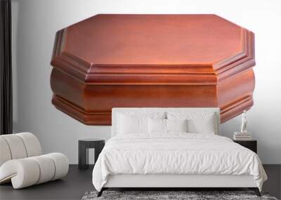 Casket wooden carved. Isolated on white background. Wall mural