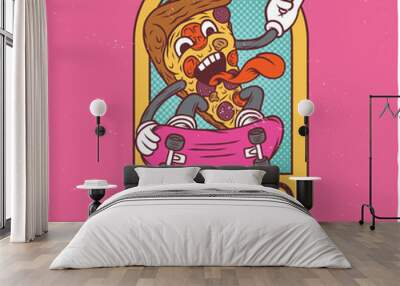 T-shirt or poster design with illustration of pizza character Wall mural