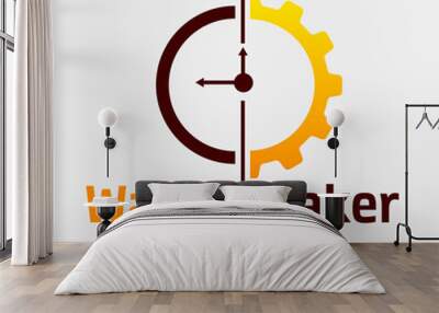 Watchmaker or clockmaker abstract logo. Watchmaking School sign. Watch restoration icon. Clock repair service. Wall mural