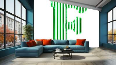 White symbol with green vertical ultra thin straps. letter f Wall mural