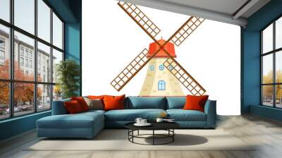 Windmill, traditional rural windmills. Agriculture tower. Isolated flat icon. Vector illustration. Wall mural