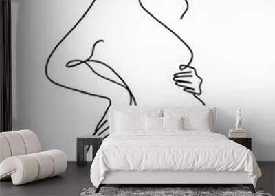 Contour drawing of a pregnant woman in side profile, while her hand gently touches her belly.  The drawing emphasises the silhouette of the woman and the curve of her belly, emphasising her pregnancy. Wall mural