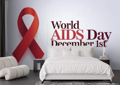 Red ribbon - symbol of the fight against HIV/AIDS on a light background with the text “World AIDS Day”. Wall mural