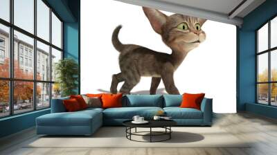 3D Smiling cat goes on a white background Wall mural