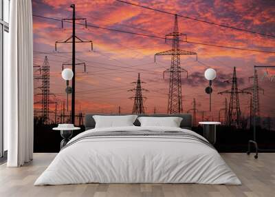 high-voltage power transmission towers Wall mural