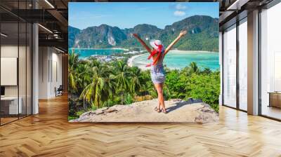 The girl at the resort in a dress on the background of the bays Wall mural