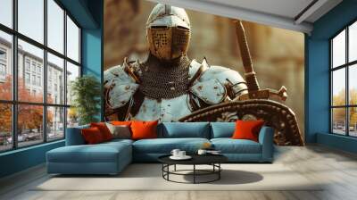 A fantastic royal knight in armor guards the castle chambers Wall mural