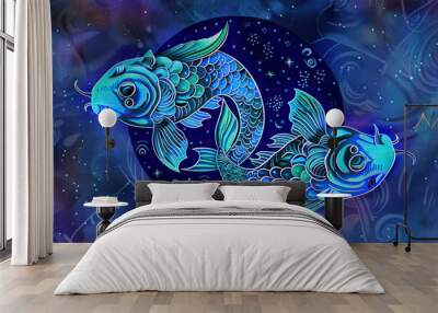 Astrological composition with concept of Pisces zodiac sign symbol Wall mural