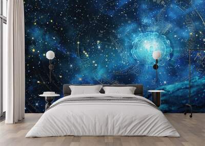 Astrological composition with zodiac circle in signs and symbols Wall mural