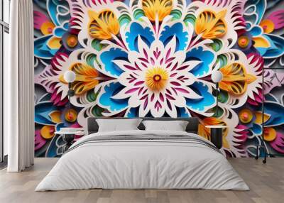 Banner consisting from traditional species mandala in flowers, Ai generated Wall mural