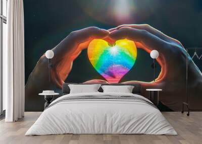 Beautiful colorful decorative heart in human hands Wall mural