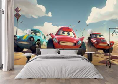 Beautiful fictional cartoon car with pronounced headlights Wall mural