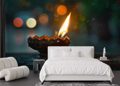 Beautiful greeting card with bright holiday composition for happy and celebrate Diwali Wall mural