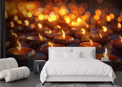 Beautiful greeting card with bright holiday composition for happy and celebrate Diwali Wall mural