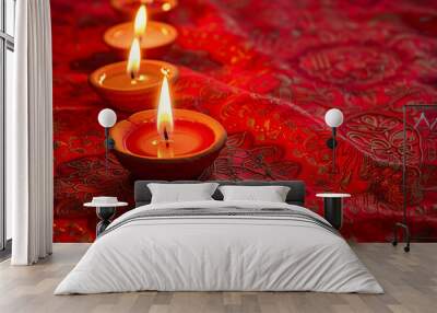 Beautiful greeting card with bright holiday composition for happy and celebrate Diwali Wall mural