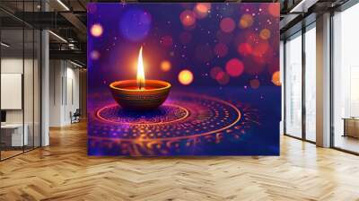 Beautiful greeting card with bright holiday composition for happy and celebrate Diwali Wall mural