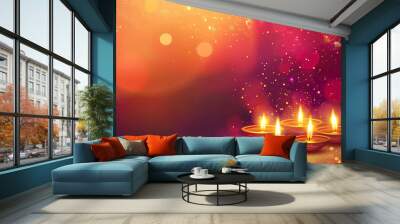 Beautiful greeting card with bright holiday composition for happy and celebrate Diwali Wall mural