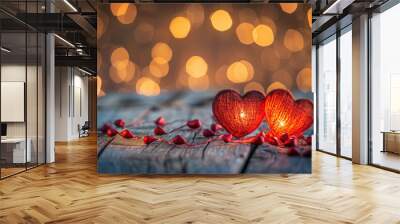 Beautiful greeting card with bright holiday composition for happy celebrate a valentines day Wall mural