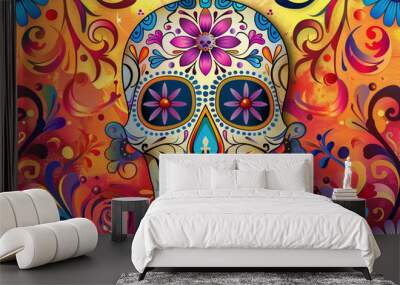 Beautiful greeting card with bright holiday composition for happy to joy celebrate dia de muertos Wall mural