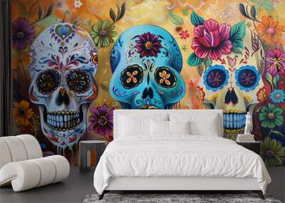 Beautiful greeting card with bright holiday composition for happy to joy celebrate dia de muertos Wall mural