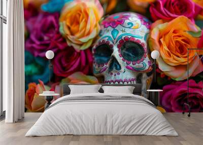 Beautiful greeting card with bright holiday composition for happy to joy celebrate dia de muertos Wall mural