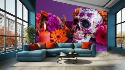 Beautiful greeting card with bright holiday composition for happy to joy celebrate dia de muertos Wall mural