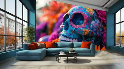 Beautiful greeting card with bright holiday composition for happy to joy celebrate dia de muertos Wall mural