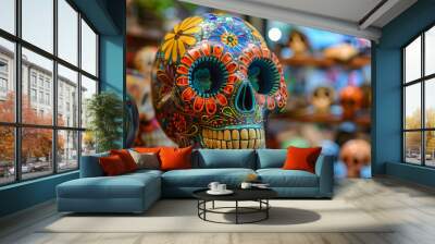 Beautiful greeting card with bright holiday composition for happy to joy celebrate dia de muertos Wall mural