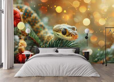 Beautiful greeting card with holiday composition for happy and joy celebrate New Year Wall mural