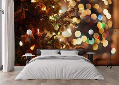 Christmas greeting card with bright winter holiday composition and New Year background Wall mural