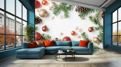 Christmas greeting card with bright winter holiday composition and New Year background Wall mural