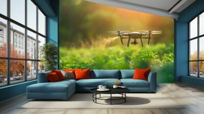 Drone flying in the sky over nature during observation Wall mural