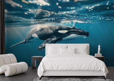 Fantastically beautiful majestic huge whale in ocean Wall mural