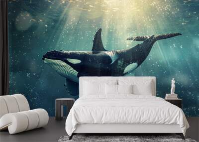 Fantastically beautiful majestic huge whale in ocean Wall mural