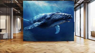 Fantastically beautiful majestic huge whale in ocean Wall mural