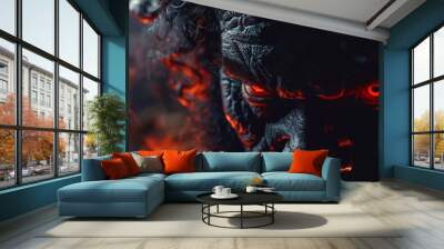 Scary sinister devil is in hell with dramatic fire lighting Wall mural