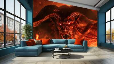 Scary sinister devil is in hell with dramatic fire lighting Wall mural