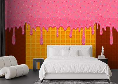 sticky syrup on waffle with cell, dessert appetizing cookie Wall mural