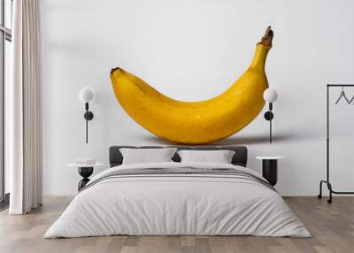 Fresh ripe wet banana fruit water drops on gray background Wall mural