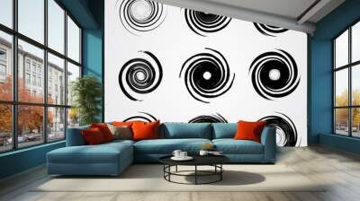 black spiral swirl set circle with brush vector illustration Wall mural