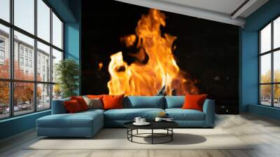 fire flames in bonfire stove isolated with balck Wall mural