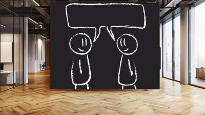 stick figure conversation 2 man with speak bubble isolated on chalkboard Wall mural