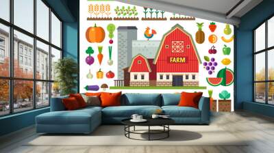 Farm in village. Elements for game: Wall mural