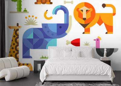 geometric flat africa animals and plants Wall mural