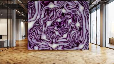 Background of the blue cabbage in the cut. Close up, top view. Texture raw purple cabbage Wall mural