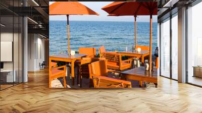 Table setting at beach restaurant Wall mural