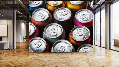 aluminum cans of soda background. the view from the top Wall mural