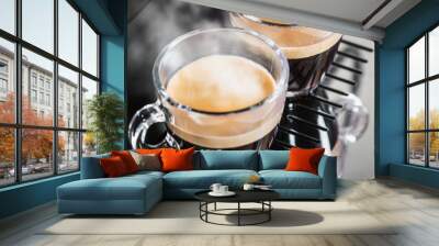 glass cups with freshly brewed coffee from the coffee machine Wall mural